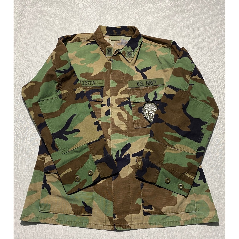 US Navy Security CVN-76 Woodland Camo BDU Field Jacket Shirt M Regular Acosta